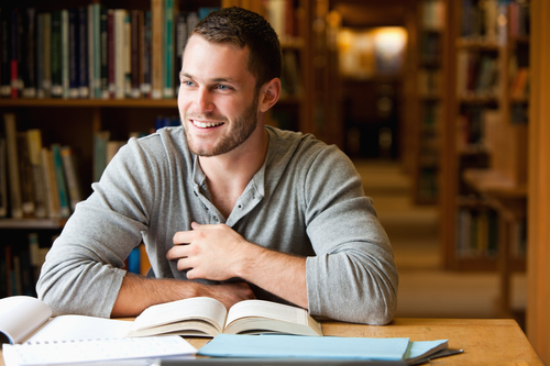 Graduate student carries out research in public library